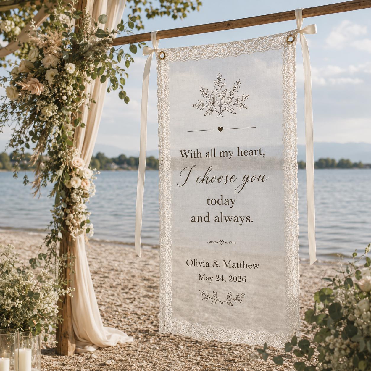 Wedding Vow Lace Banner, Personalized Sheer Ceremony Sign, Custom Romantic Wedding Quote Decor - product image 5