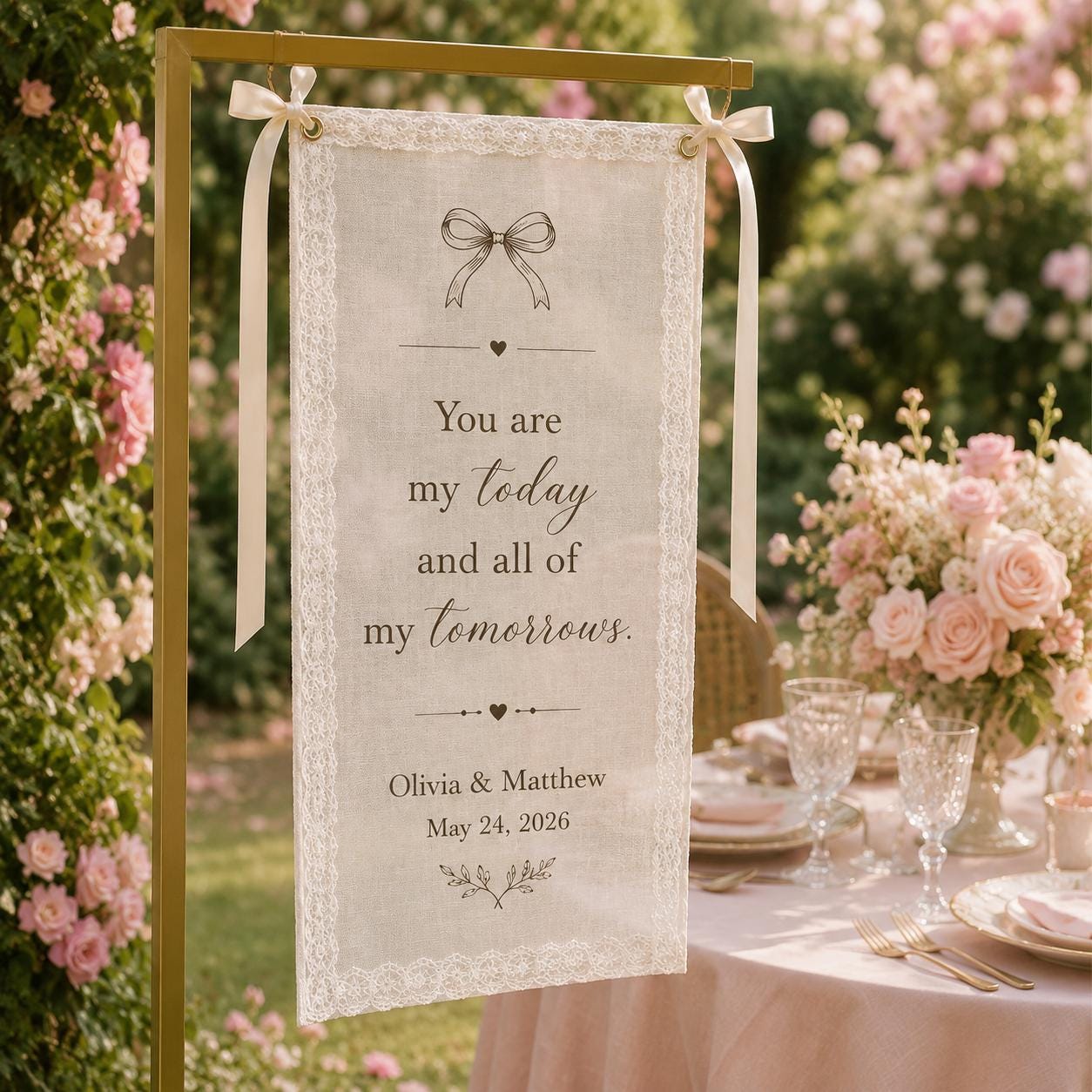 Wedding Vow Lace Banner, Personalized Sheer Ceremony Sign, Custom Romantic Wedding Quote Decor - product image 8