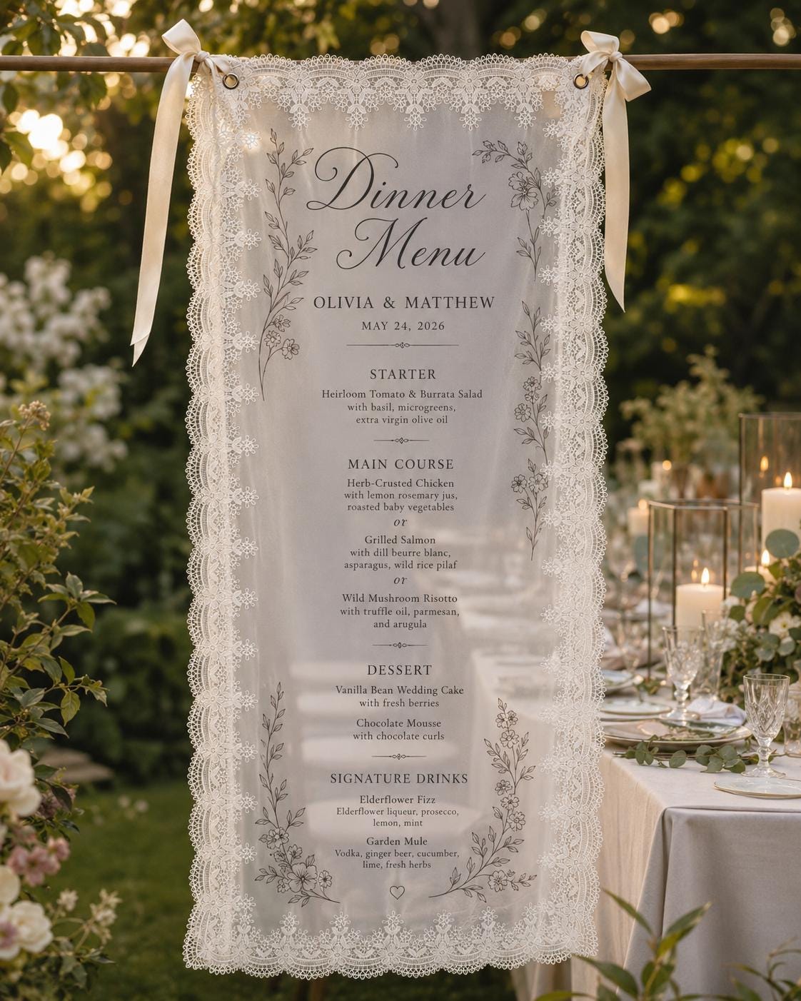 Wedding Vow Lace Banner, Personalized Sheer Ceremony Sign, Custom Romantic Wedding Quote Decor - product image 10