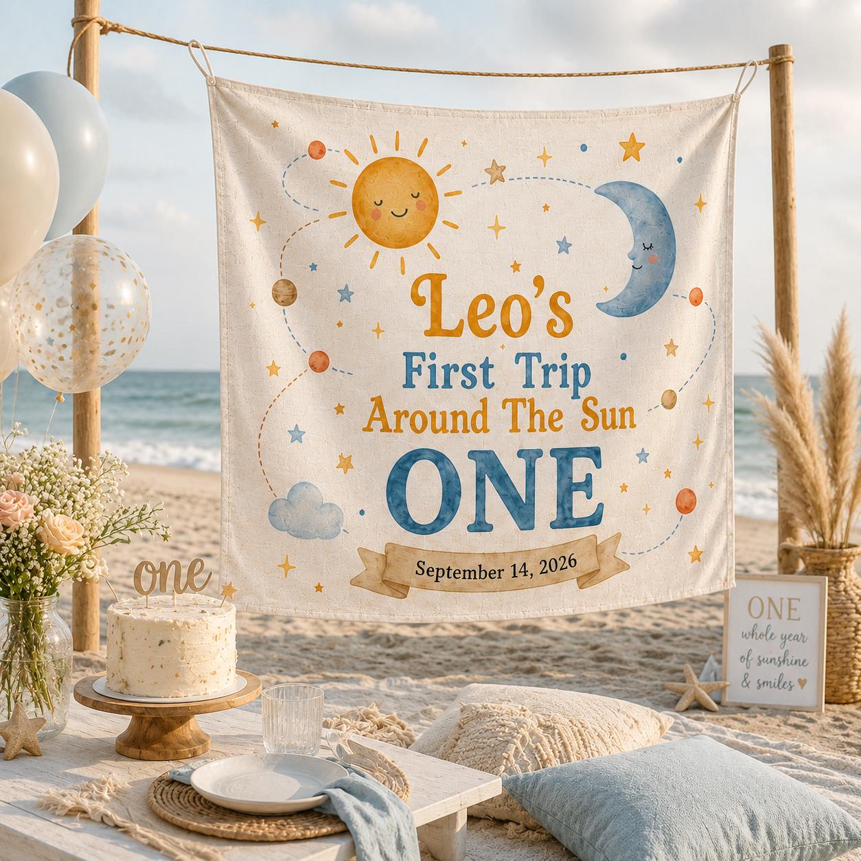 Personalized First Birthday Tapestry, Sun Moon Backdrop Banner - product image 9