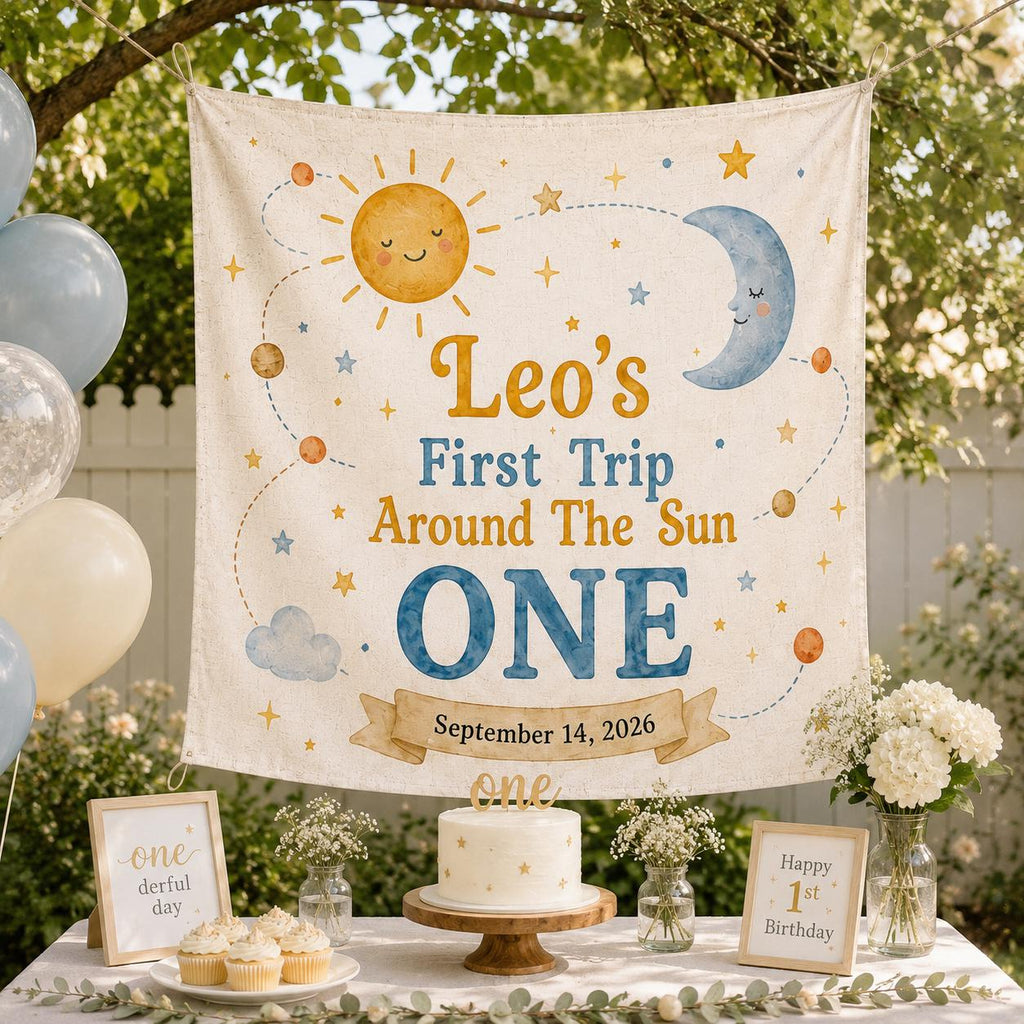 Personalized First Birthday Tapestry, Sun Moon Backdrop Banner - product image 10