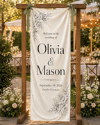 Personalized Wedding Welcome Banner, Floral Satin Ceremony Sign – product photo 7