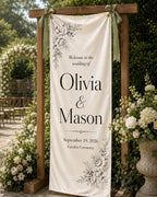 Personalized Wedding Welcome Banner, Floral Satin Ceremony Sign – product photo 2