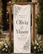 Personalized Wedding Welcome Banner, Floral Satin Ceremony Sign – product photo 8