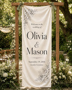 Personalized Wedding Welcome Banner, Floral Satin Ceremony Sign – product photo 3