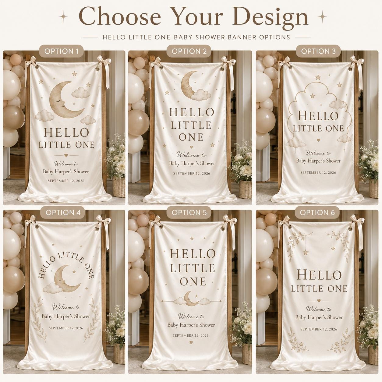 Satin Welcome Baby Shower Banner, Personalized Neutral Decor, Moon Clouds Sign - product image 4