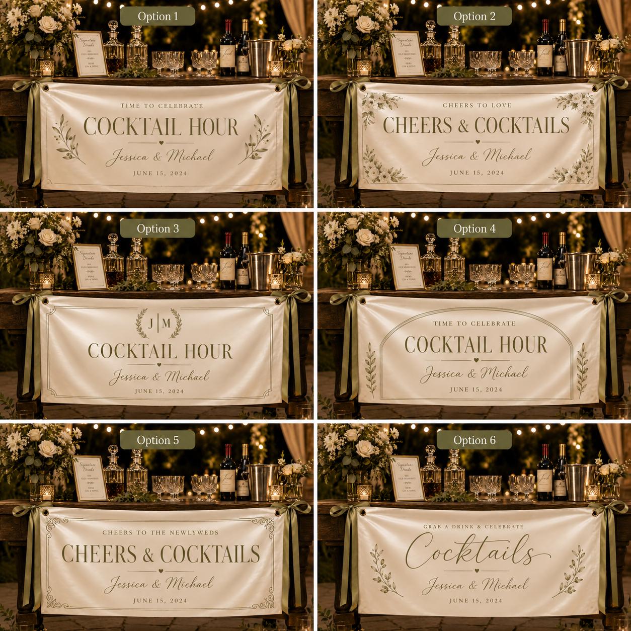 Cocktail Hour Wedding Banner, Custom Fabric Bar Sign, Personalized Satin Reception Banner - product image 3