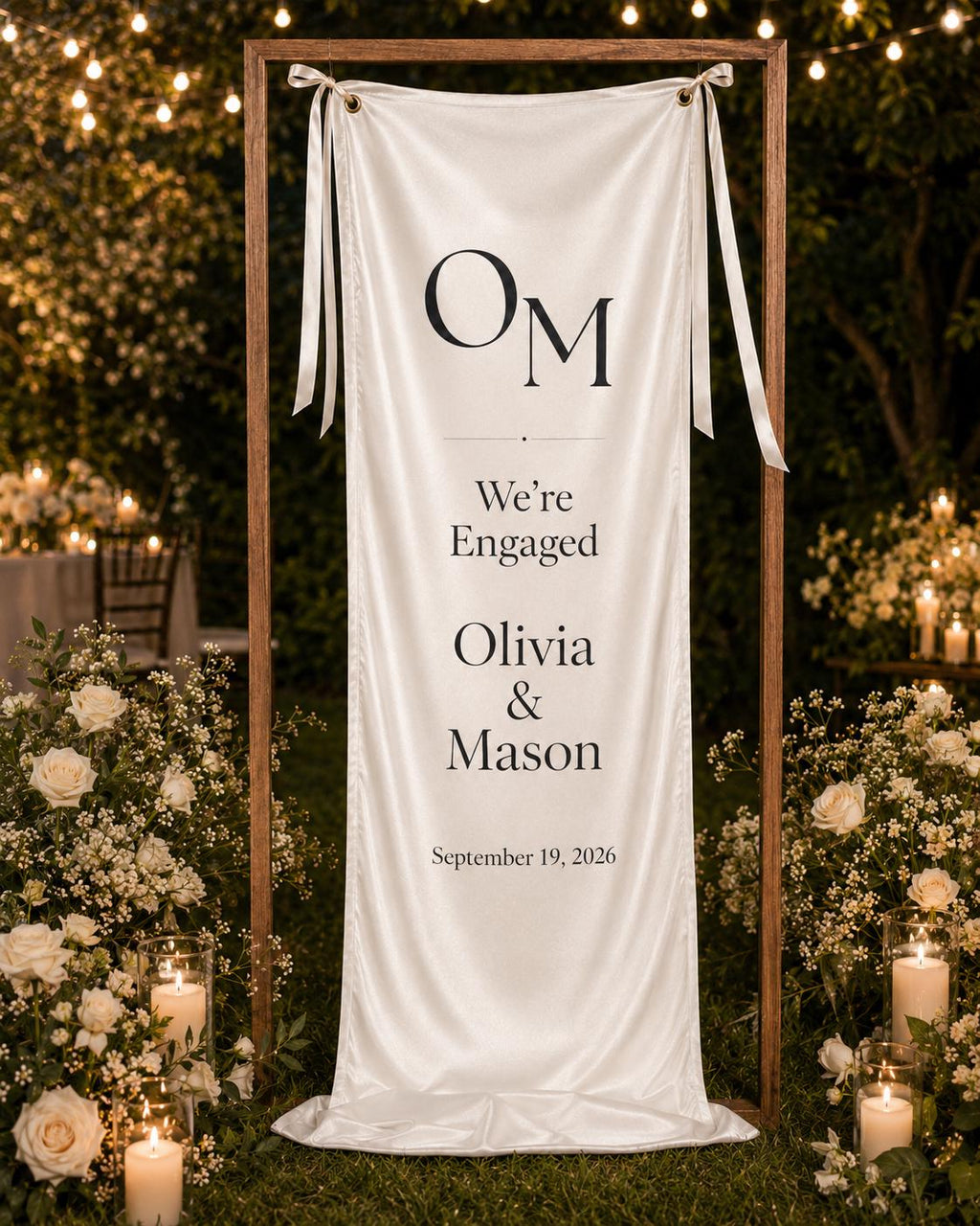 Minimal Engagement Banner, Personalized Fabric Welcome Sign, Custom Satin Couple Monogram Banner - product image 4
