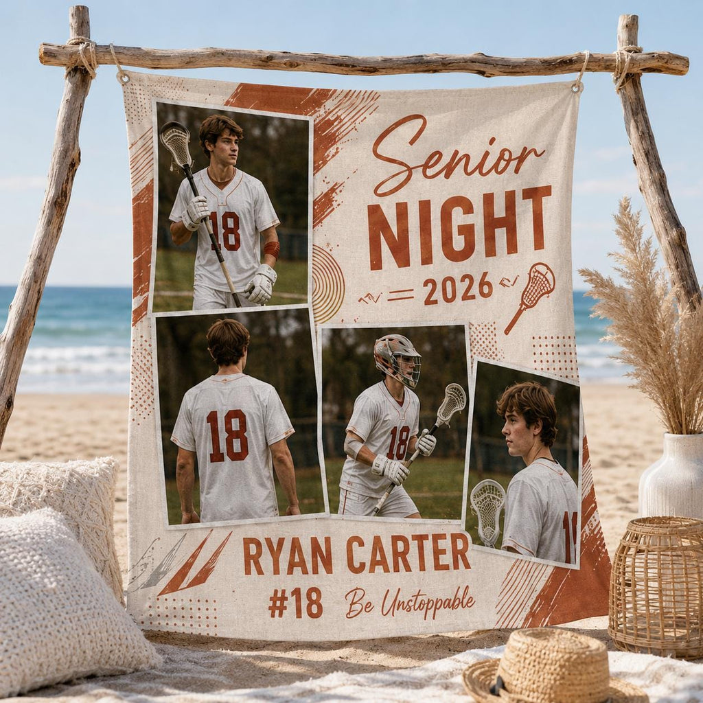 Senior Night Sports Linen Tapestry, Personalized Athlete Photo Collage Backdrop, Custom Graduation Sports - product image 1