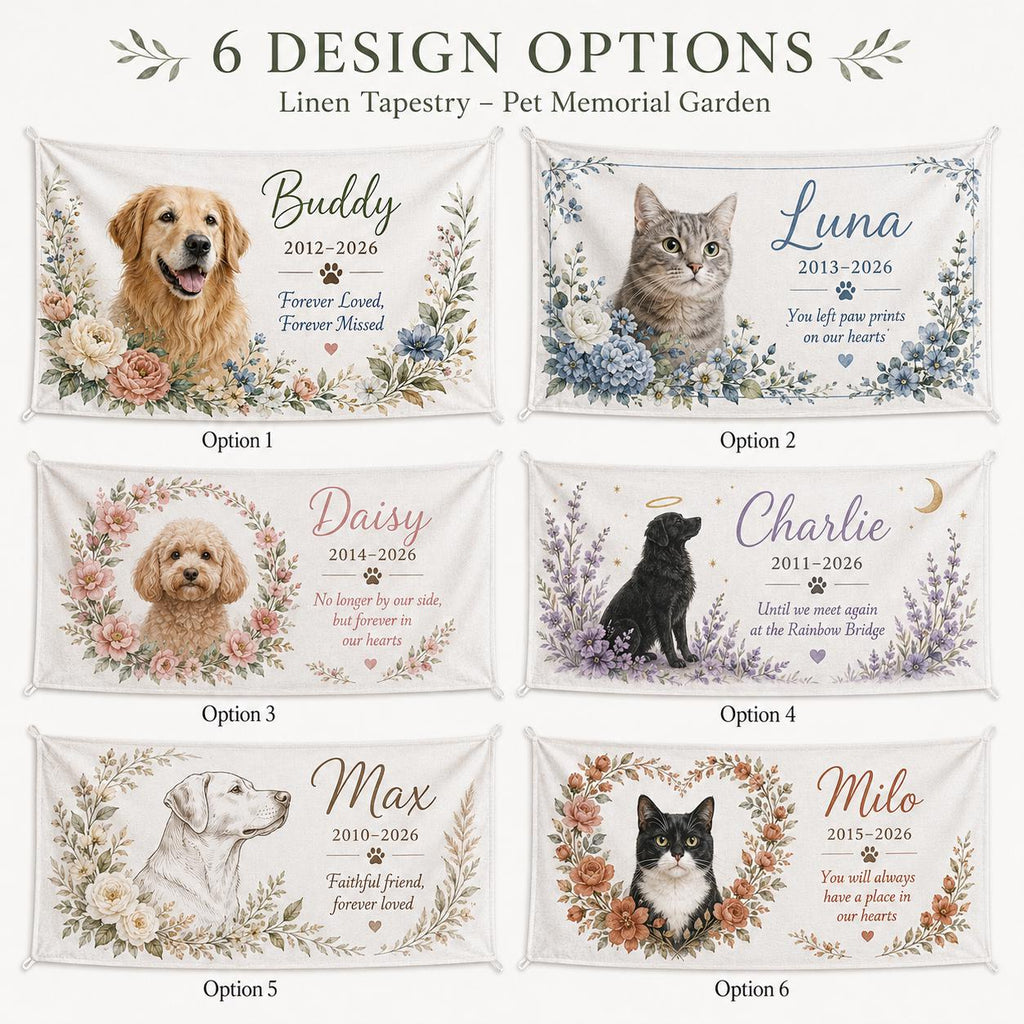 Pet Memorial Linen Tapestry, Personalized Dog Cat Memorial Garden Backdrop, Custom Rainbow Bridge Banner - product image 3