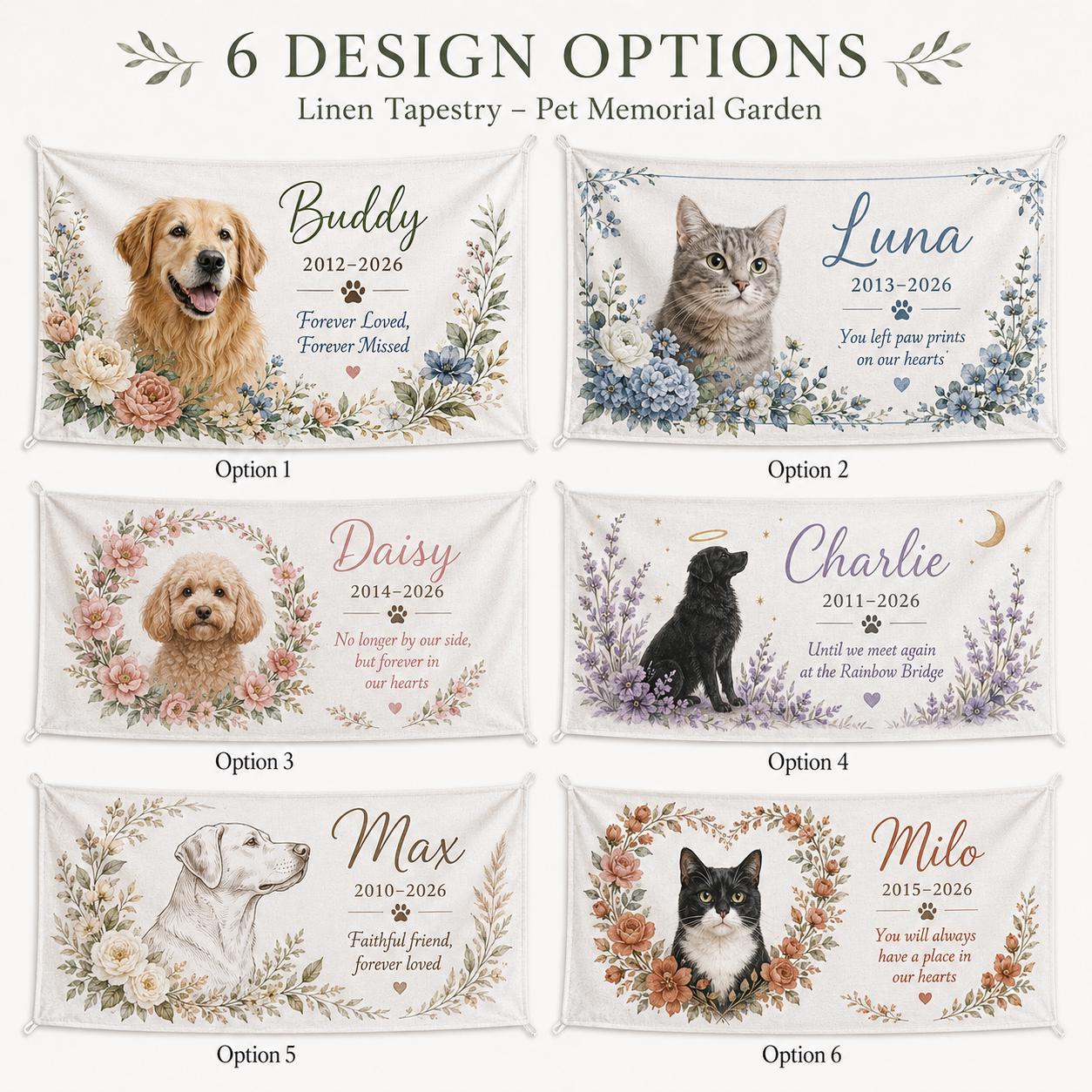 Pet Memorial Linen Tapestry, Personalized Dog Cat Memorial Garden Backdrop, Custom Rainbow Bridge Banner - product image 3