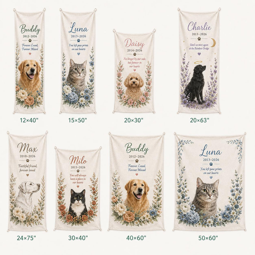 Pet Memorial Linen Tapestry, Personalized Dog Cat Memorial Garden Backdrop, Custom Rainbow Bridge Banner - product image 4