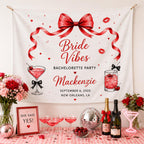Bachelorette Cocktail Linen Tapestry, Personalized Bride Party Backdrop, Custom Coquette Bow – product photo 8