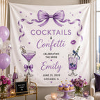 Bachelorette Cocktail Linen Tapestry, Personalized Bride Party Backdrop, Custom Coquette Bow – product photo 10