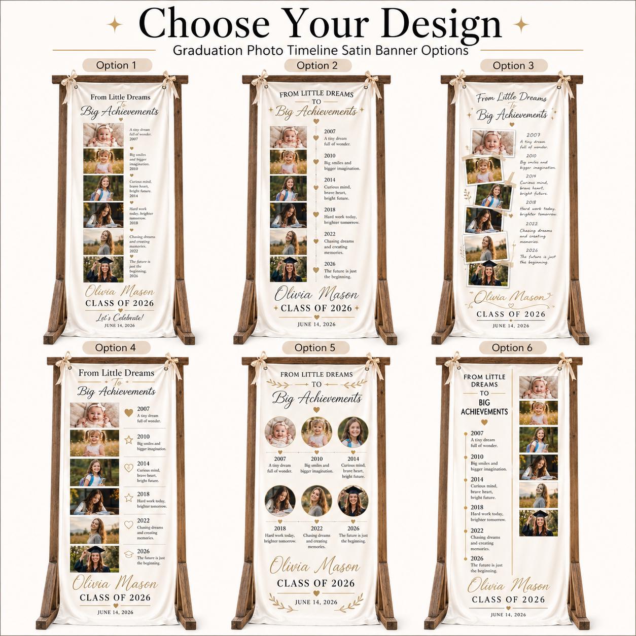 Graduation Timeline Banner, Custom Photo Fabric Sign, Personalized Class of 2026 Satin Banner - product image 4