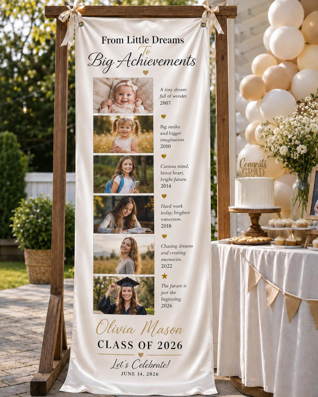Graduation Timeline Banner, Custom Photo Fabric Sign, Personalized Class of 2026 Satin Banner - product image 10