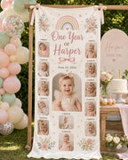 One Year Photo Banner, First Birthday Milestone Fabric Sign, Personalized 12 Month Satin Banner – product photo 9