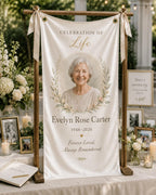Memorial Photo Banner, Personalized Celebration of Life Fabric Sign, Custom Satin Remembrance – product photo 6