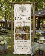 Family Reunion Photo Banner, Custom Surname Fabric Sign, Personalized Satin Family Gathering – product photo 7