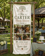 Family Reunion Photo Banner, Custom Surname Fabric Sign, Personalized Satin Family Gathering – product photo 4