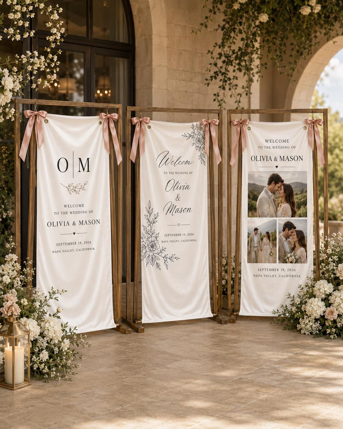 Wedding Welcome Banner, Personalized Satin Ceremony Sign, Custom Fabric Wedding Entrance Decor - product image 2