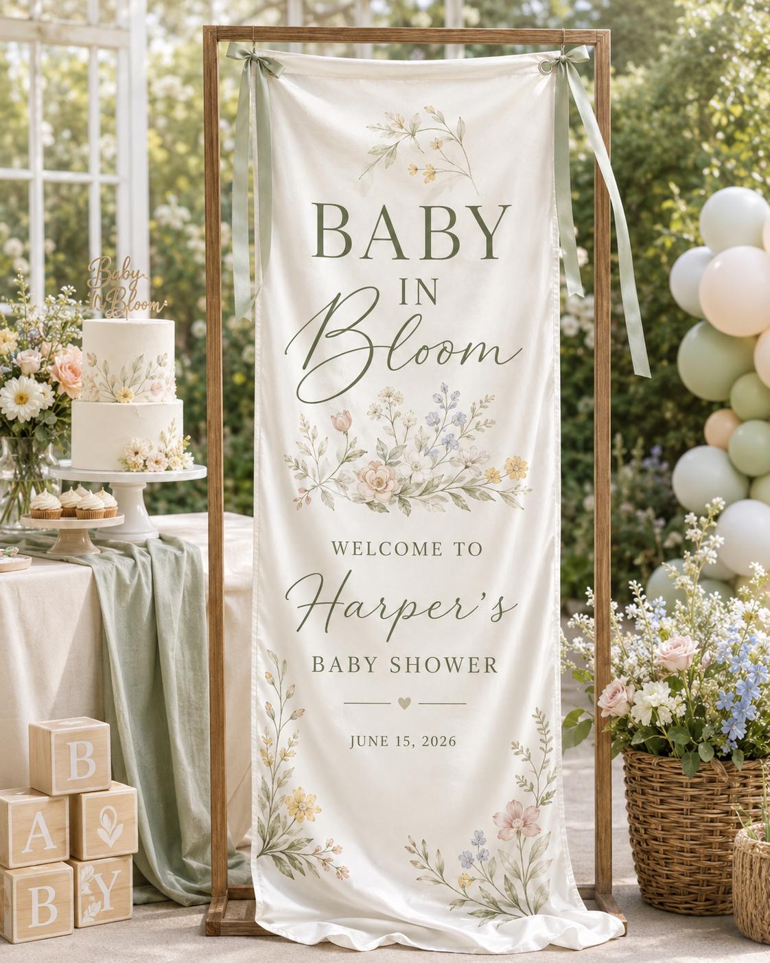 Baby in Bloom Garden Banner, Personalized Floral Baby Shower Welcome Sign - product image 4
