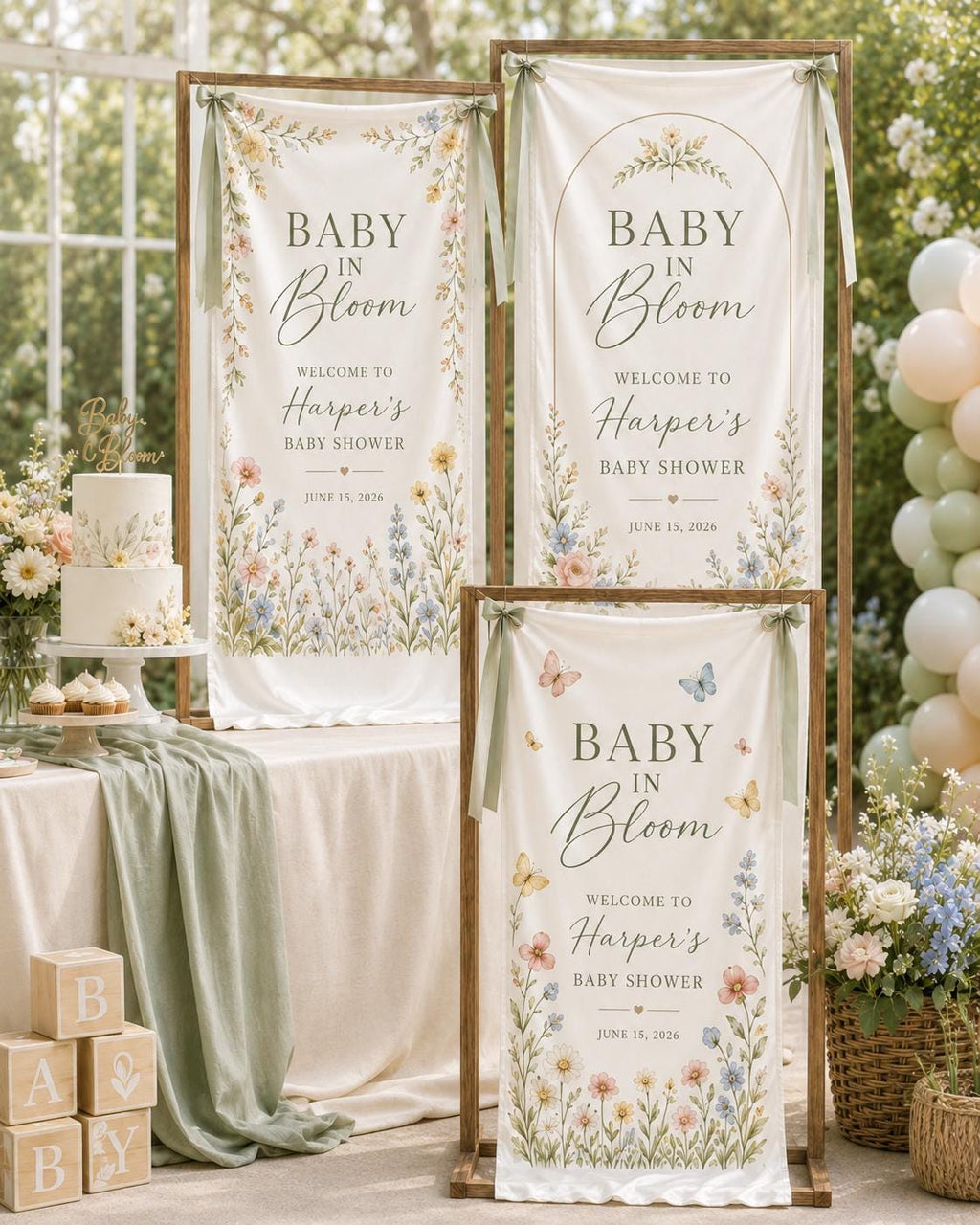 Baby in Bloom Garden Banner, Personalized Floral Baby Shower Welcome Sign - product image 6