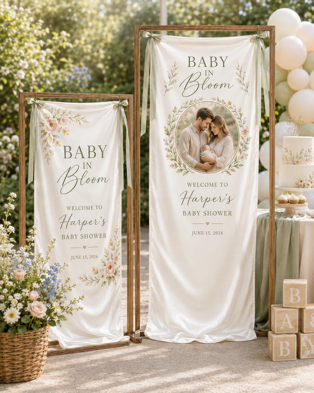 Baby in Bloom Garden Banner, Personalized Floral Baby Shower Welcome Sign - product image 8