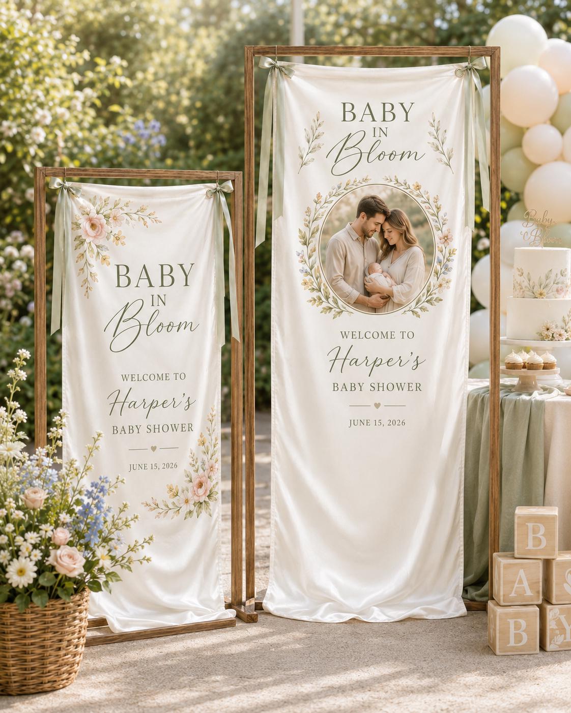Baby in Bloom Garden Banner, Personalized Floral Baby Shower Welcome Sign - product image 8