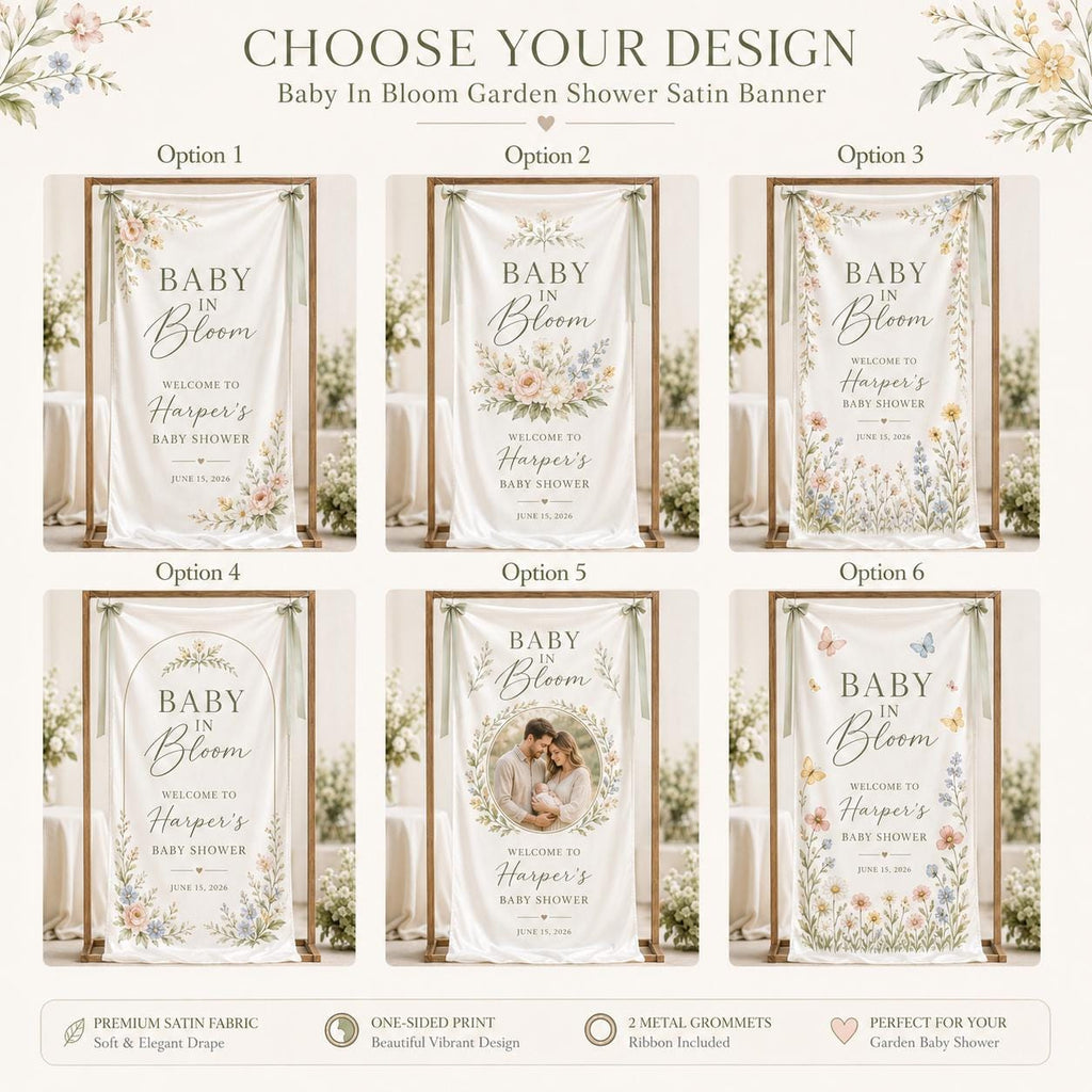 Baby in Bloom Garden Banner, Personalized Floral Baby Shower Welcome Sign - product image 3