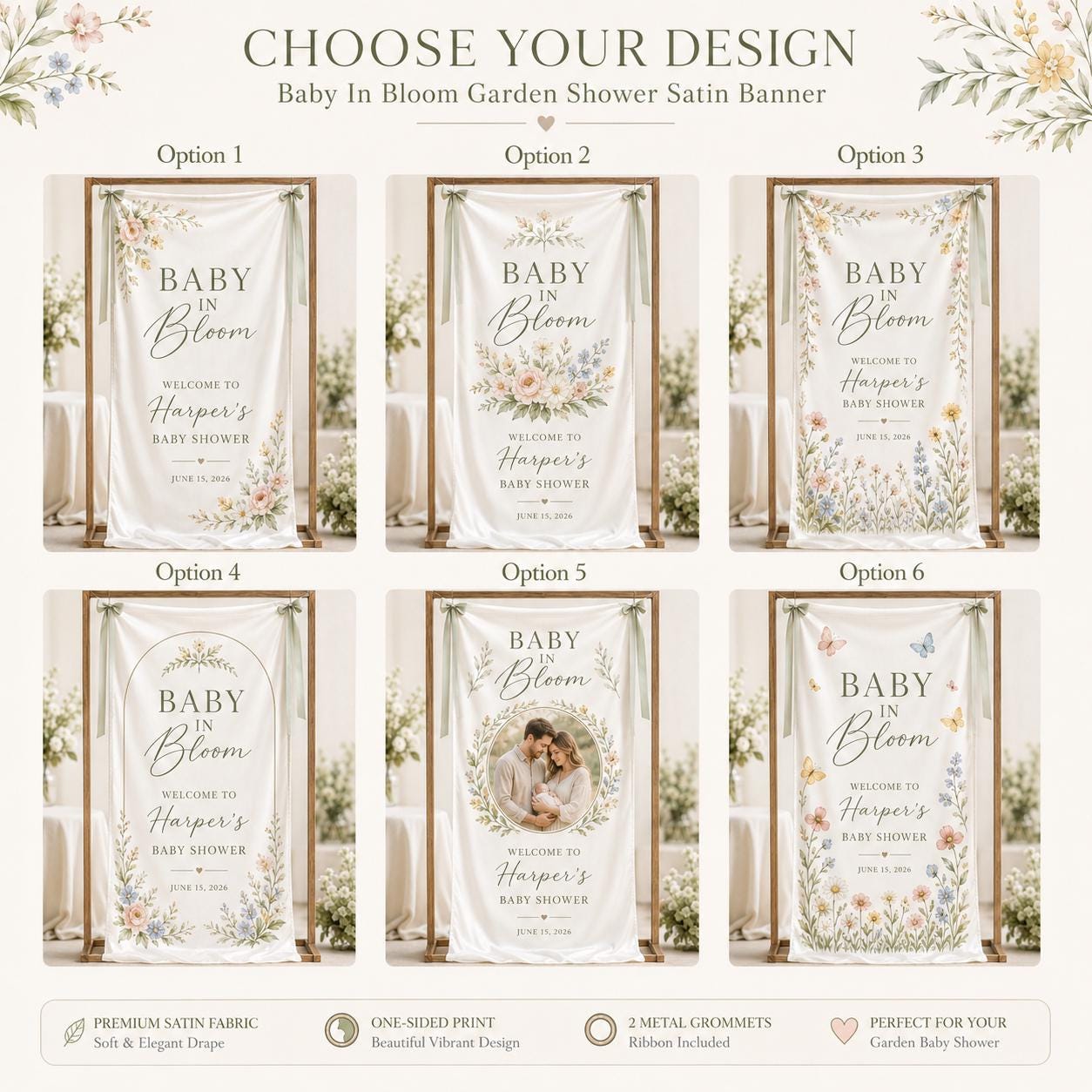 Baby in Bloom Garden Banner, Personalized Floral Baby Shower Welcome Sign - product image 3