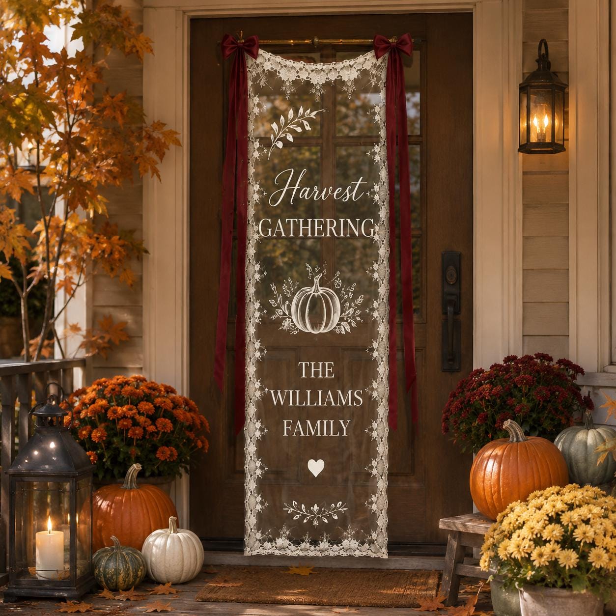 Seasonal Home Entryway Lace Banner, Personalized Family Name Welcome Sign, Custom Sheer Door Decor - product image 6