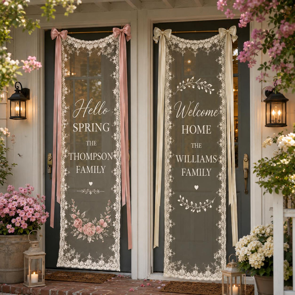 Custom Family Welcome Lace Banner, Personalized Seasonal Entryway Sign, Sheer Home Door Decor - product image 8