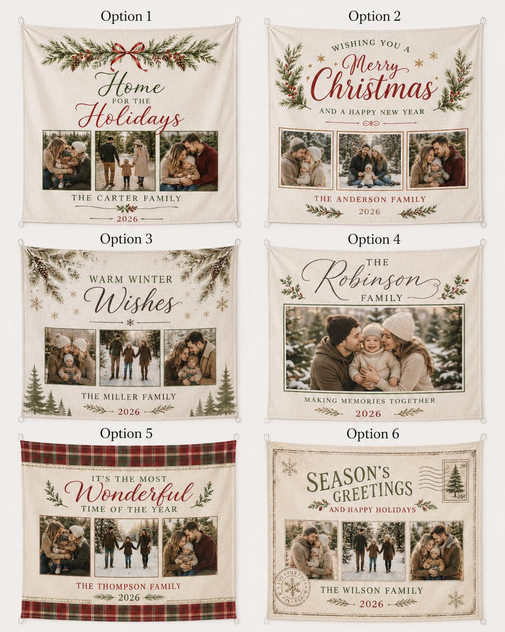 Christmas Family Photo Tapestry, Personalized Holiday Wall Hanging, Custom Family Name Sign - product image 2