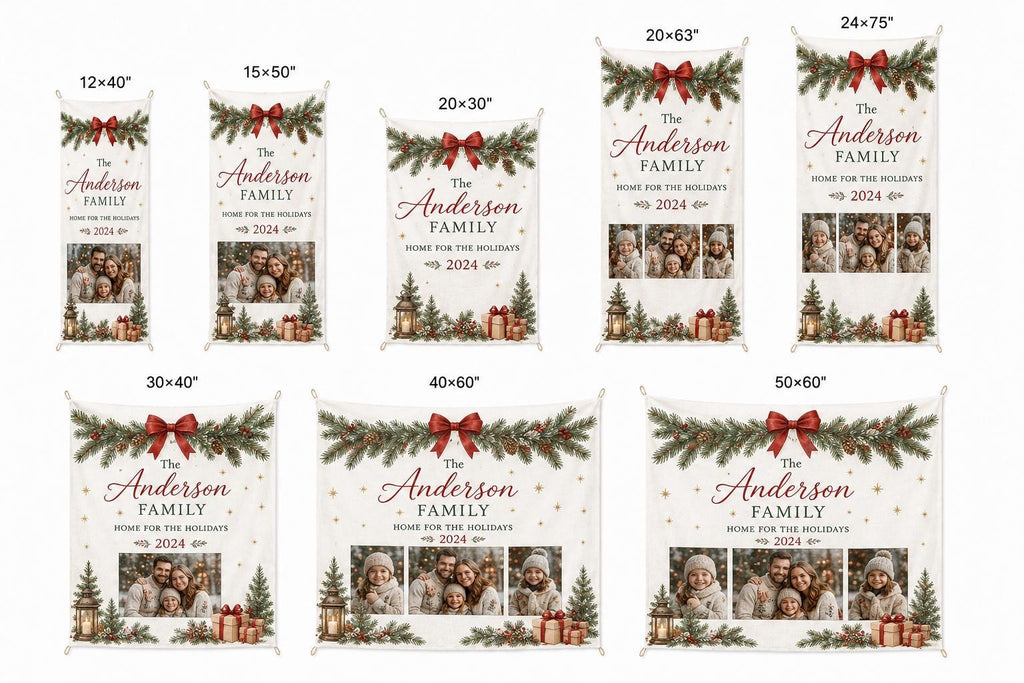 Christmas Family Photo Tapestry, Personalized Holiday Wall Hanging, Custom Family Name Sign - product image 3