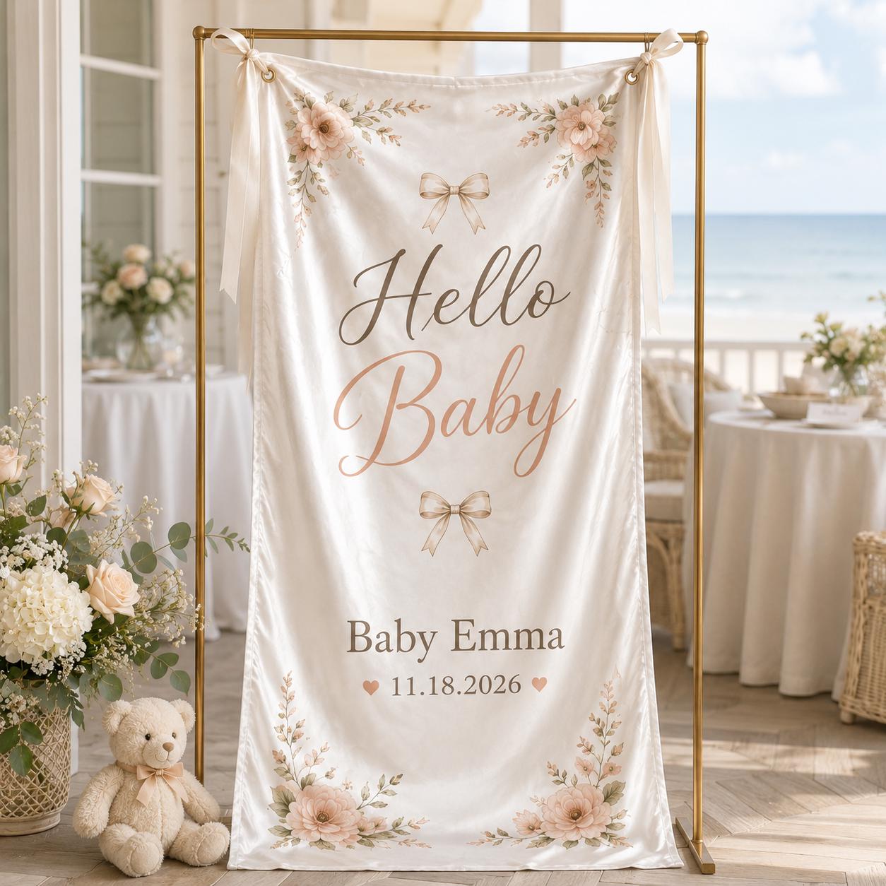 Personalized Floral Baby Shower Fabric Banner, Welcome Backdrop Sign - product image 5