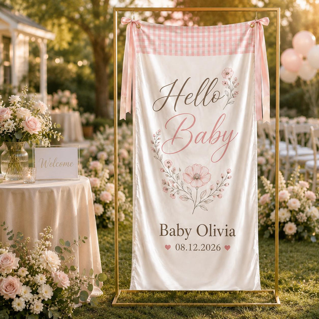 Personalized Floral Baby Shower Fabric Banner, Welcome Backdrop Sign - product image 8
