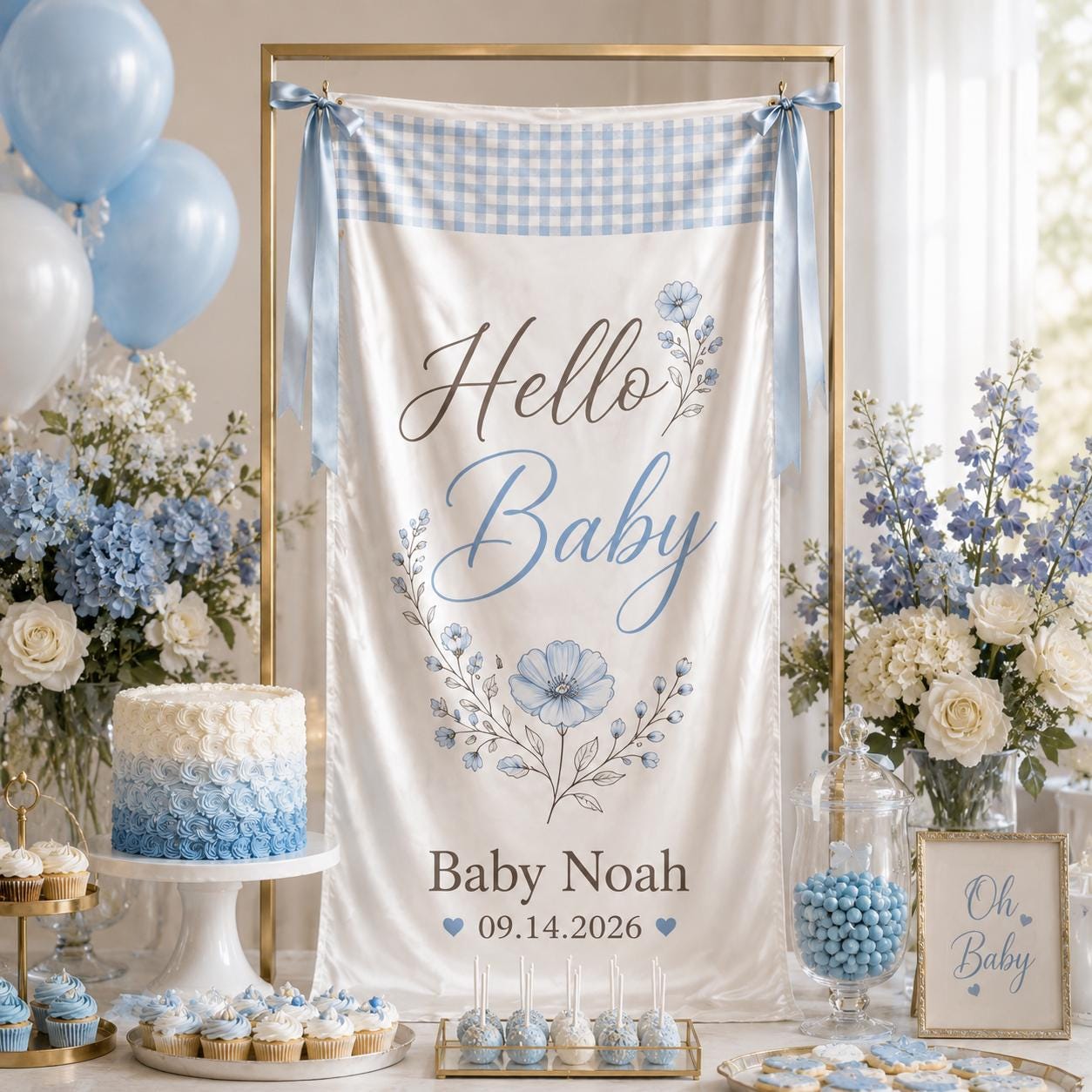 Personalized Floral Baby Shower Fabric Banner, Welcome Backdrop Sign - product image 10