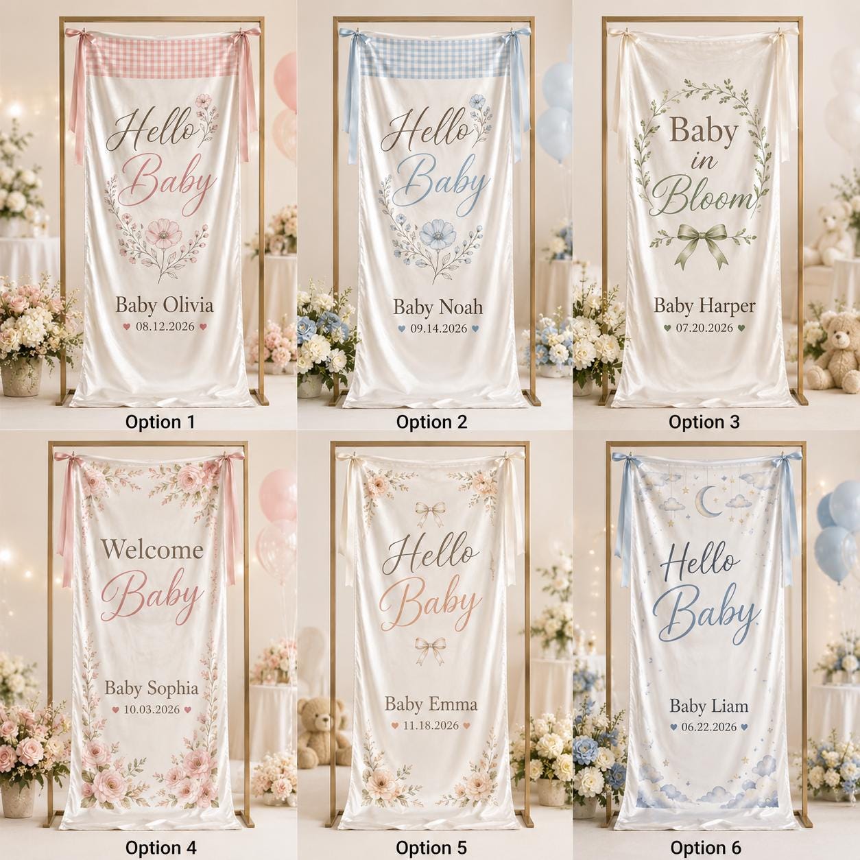 Personalized Floral Baby Shower Fabric Banner, Welcome Backdrop Sign - product image 2