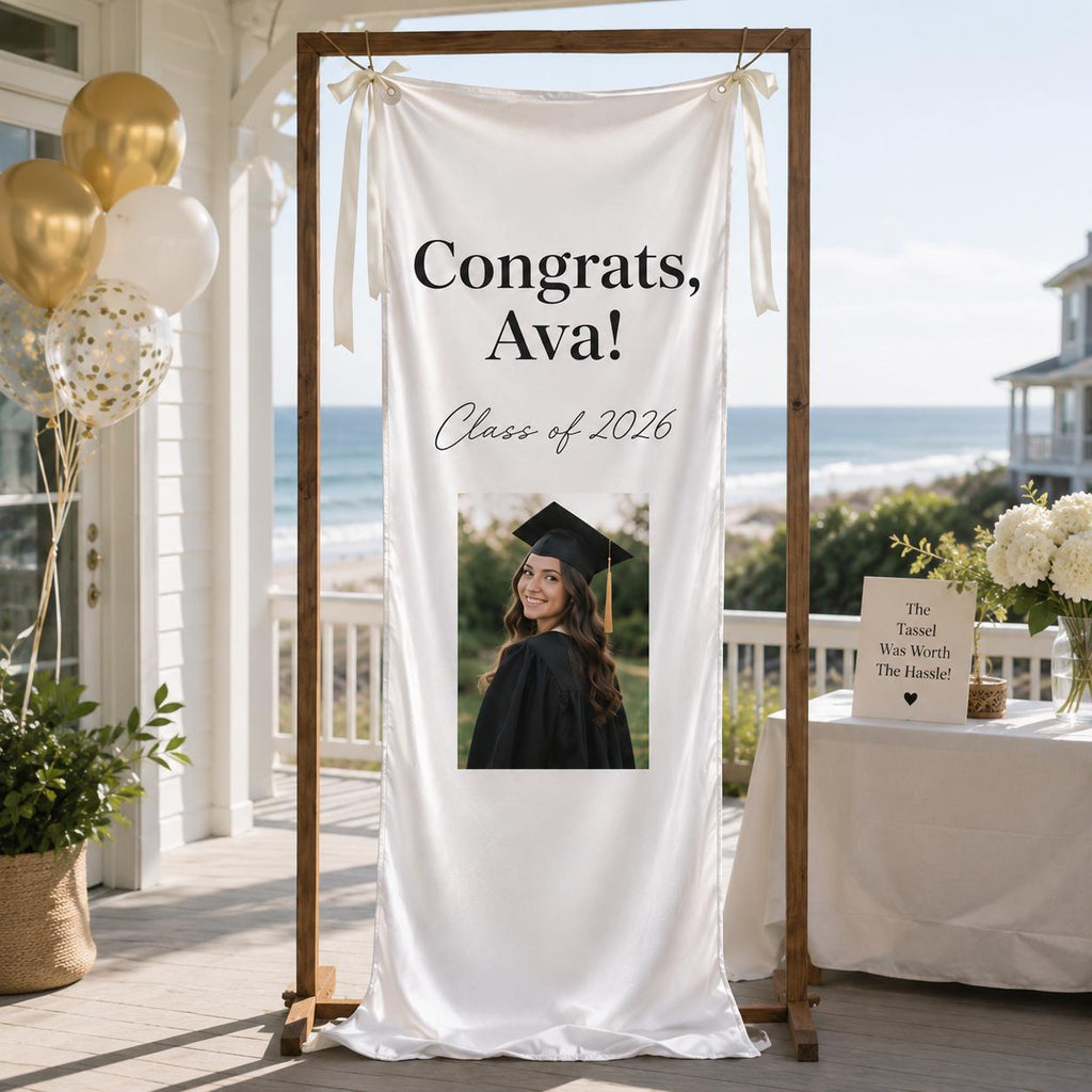 Graduation Fabric Welcome Banner, Personalized Class of 2026 Photo Backdrop, Custom Congrats Grad Sign - product image 1