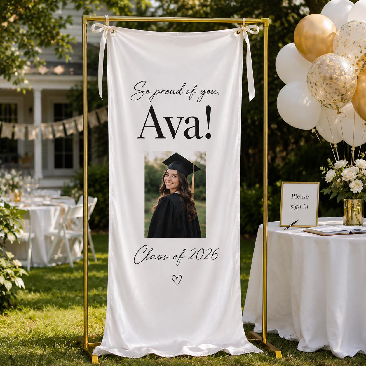 Graduation Fabric Welcome Banner, Personalized Class of 2026 Photo Backdrop, Custom Congrats Grad Sign - product image 8