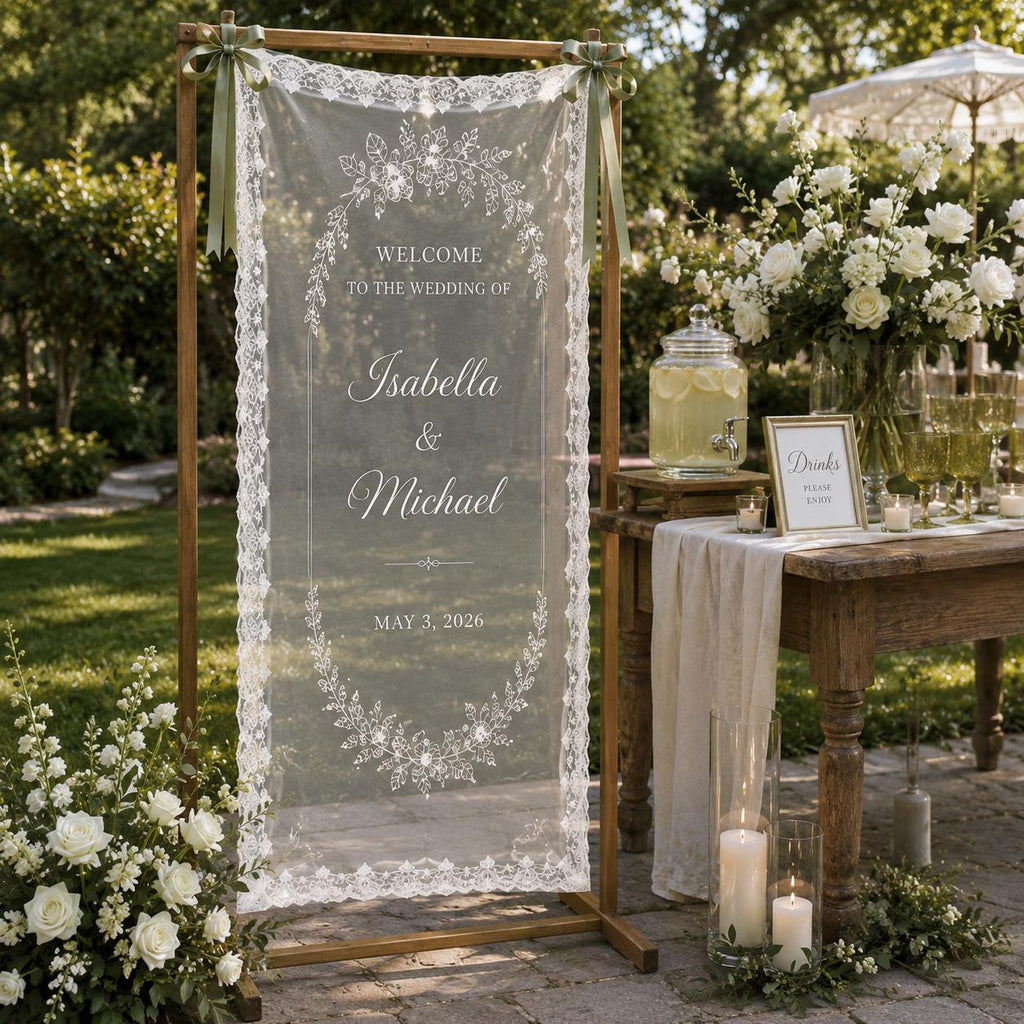 Wedding Welcome Fabric Banner, Personalized Ceremony Backdrop, Custom Floral Wedding Entrance Sign - product image 9