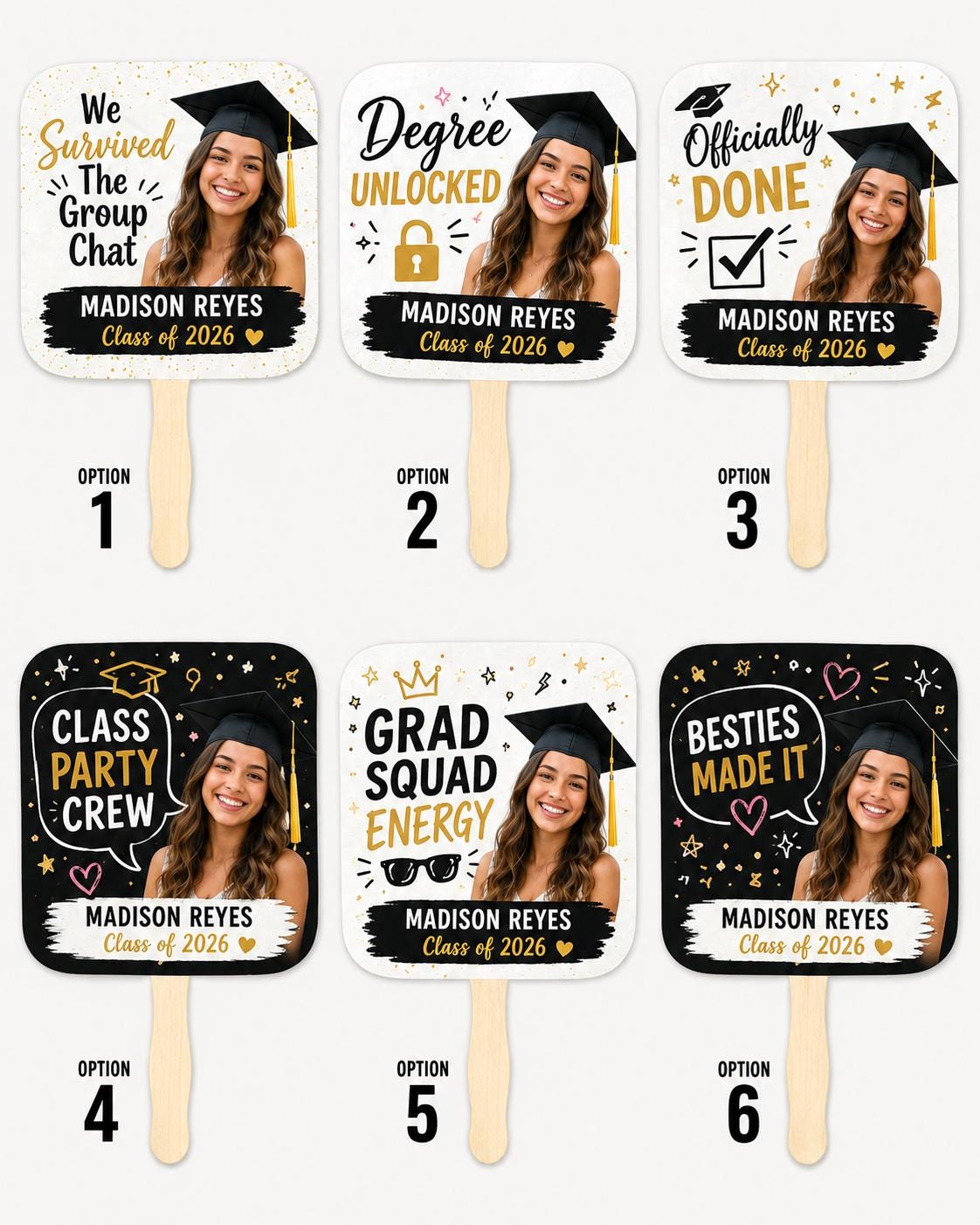 Custom Photo Graduation Hand Fans, Class of 2026 Party Props, Personalized Grad Favors - product image 4