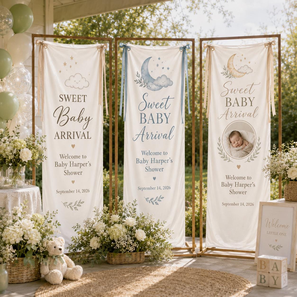 Personalized Satin Baby Shower Welcome Banner, Custom Fabric Event Signage - product image 1