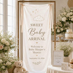 Personalized Satin Baby Shower Welcome Banner, Custom Fabric Event Signage – product photo 9