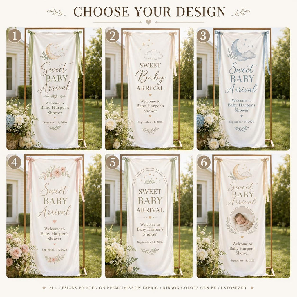 Personalized Satin Baby Shower Welcome Banner, Custom Fabric Event Signage - product image 3