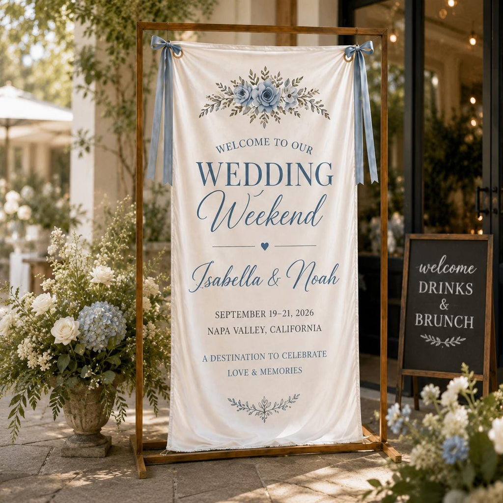 Wedding Weekend Banner, Personalized Satin Welcome Sign, Custom Fabric Wedding Event Decor - product image 2