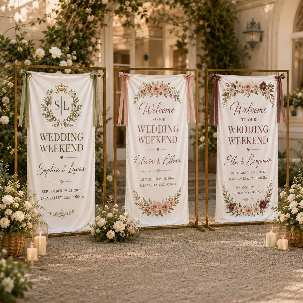 Wedding Weekend Banner, Personalized Satin Welcome Sign, Custom Fabric Wedding Event Decor - product image 6