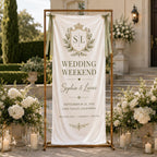 Wedding Weekend Banner, Personalized Satin Welcome Sign, Custom Fabric Wedding Event Decor – product photo 7
