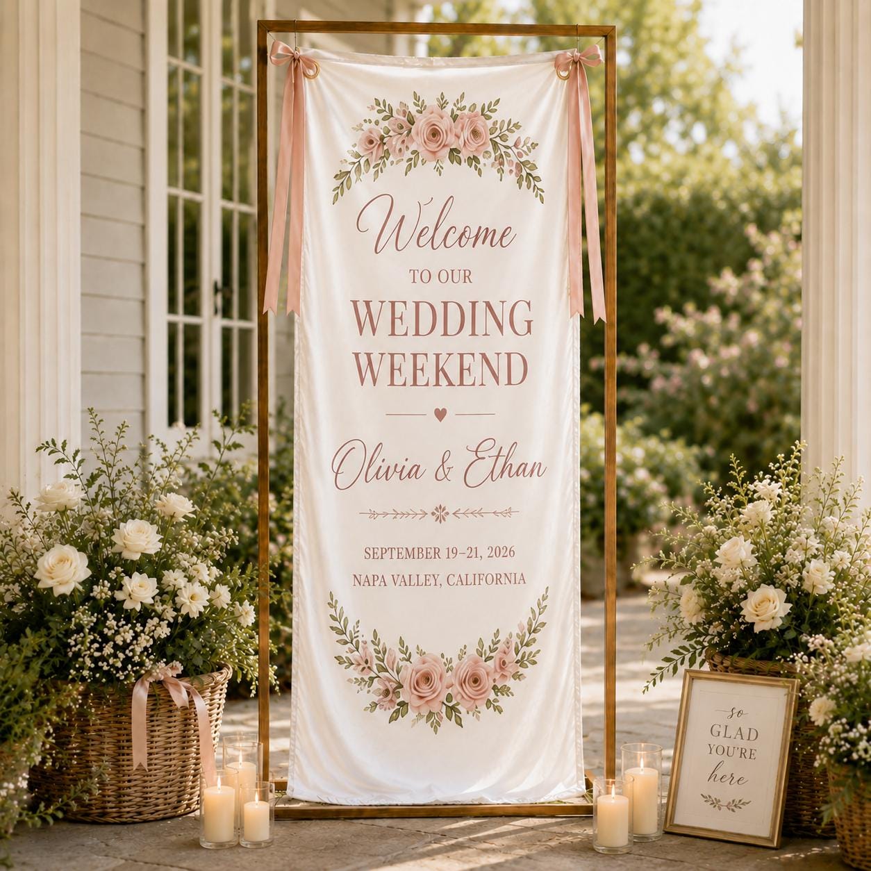 Wedding Weekend Banner, Personalized Satin Welcome Sign, Custom Fabric Wedding Event Decor - product image 9